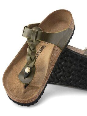 Birkenstock Gizeh Braid festival olive green oiled leather size Womens 8 US NWT